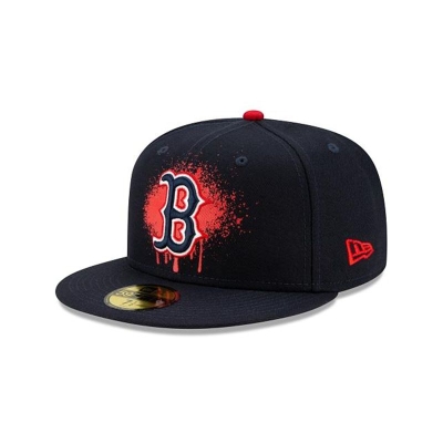 Blue Boston Red Sox Hat - New Era MLB Drip Front 59FIFTY Fitted Caps USA0538167